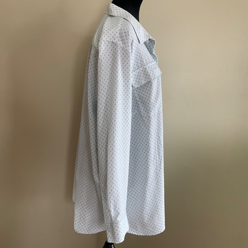 Blue Teardrop Print Long Sleeve Button Up Shirt Zip Pocket 2X Career Office Wear - Picture 5 of 14
